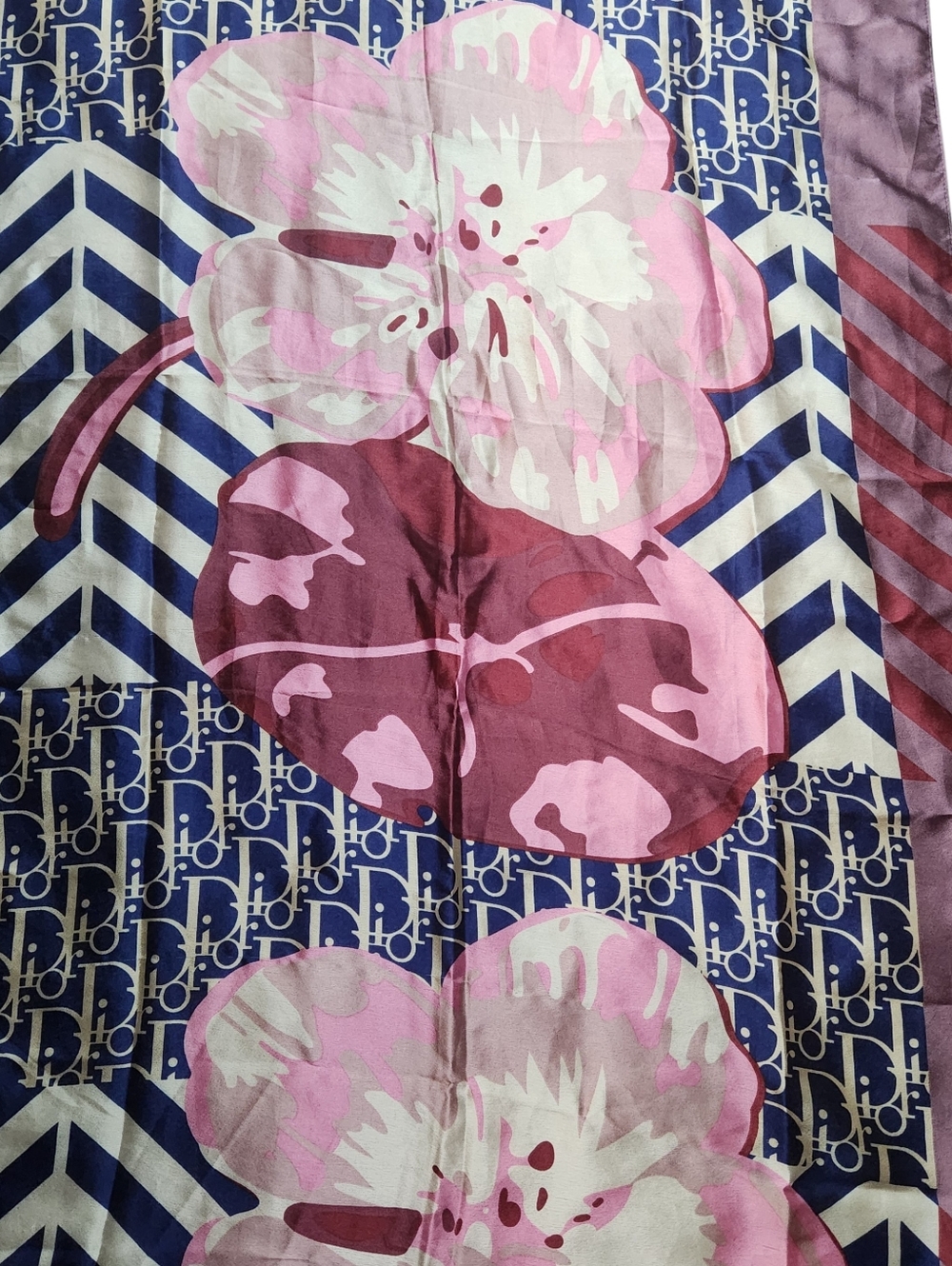 Christian Dior Silk Scarf Head Wrap Belt Floral Geometric Pattern Long Monogram - Picture 4 of 15